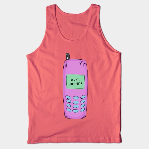 Retro Okay Boomer Cell Phone Tank Top by FreckleFaceDoodles